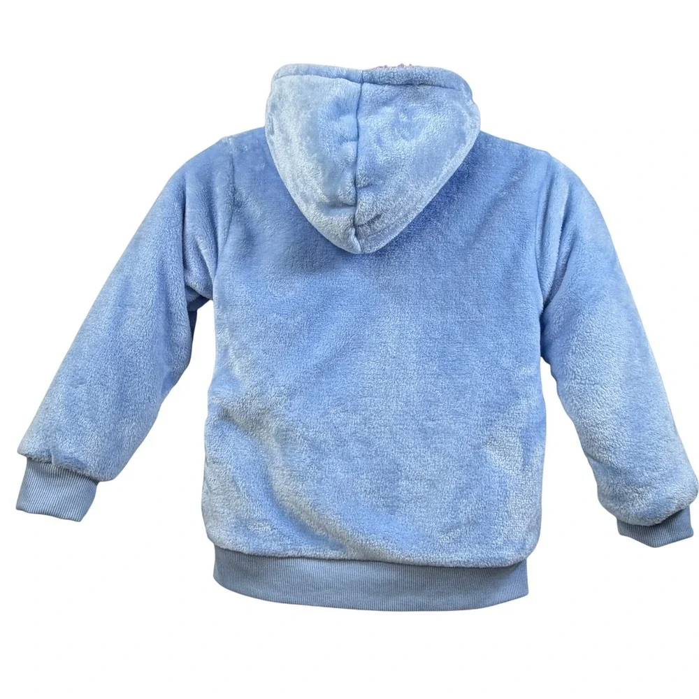 Disney Princess Hoodie Jacket Girls Blue Pink Faux Fur Sherpa Lined Zip Up Sz 7